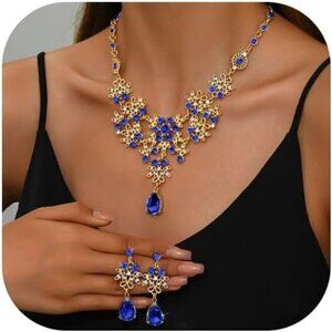 🆕 Choice Of All Prom Bridal Necklace Women Blue Crystal Wedding Choker Jewelry